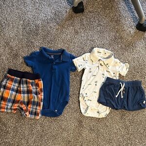 Kids Matching Set - Blue and White polo onesies with matching Shorts